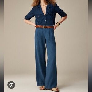 J. Crew Pleated pull-on pant in indigo linen